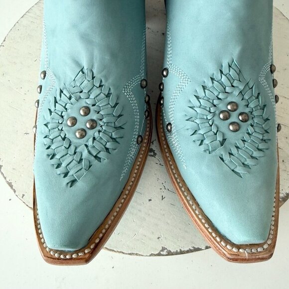 Lane COSSETTE Womens Cowboy Booties 11 Blue Leather Cowgirl Western Short Boots - Picture 6 of 13